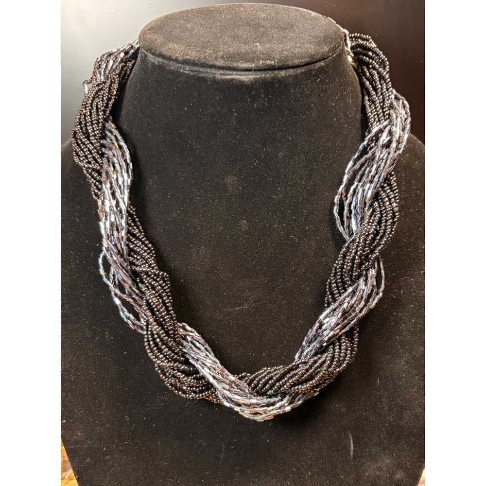Formal Beaded Necklace Womens Black irradiant Silver Good Multi-Strand Statement